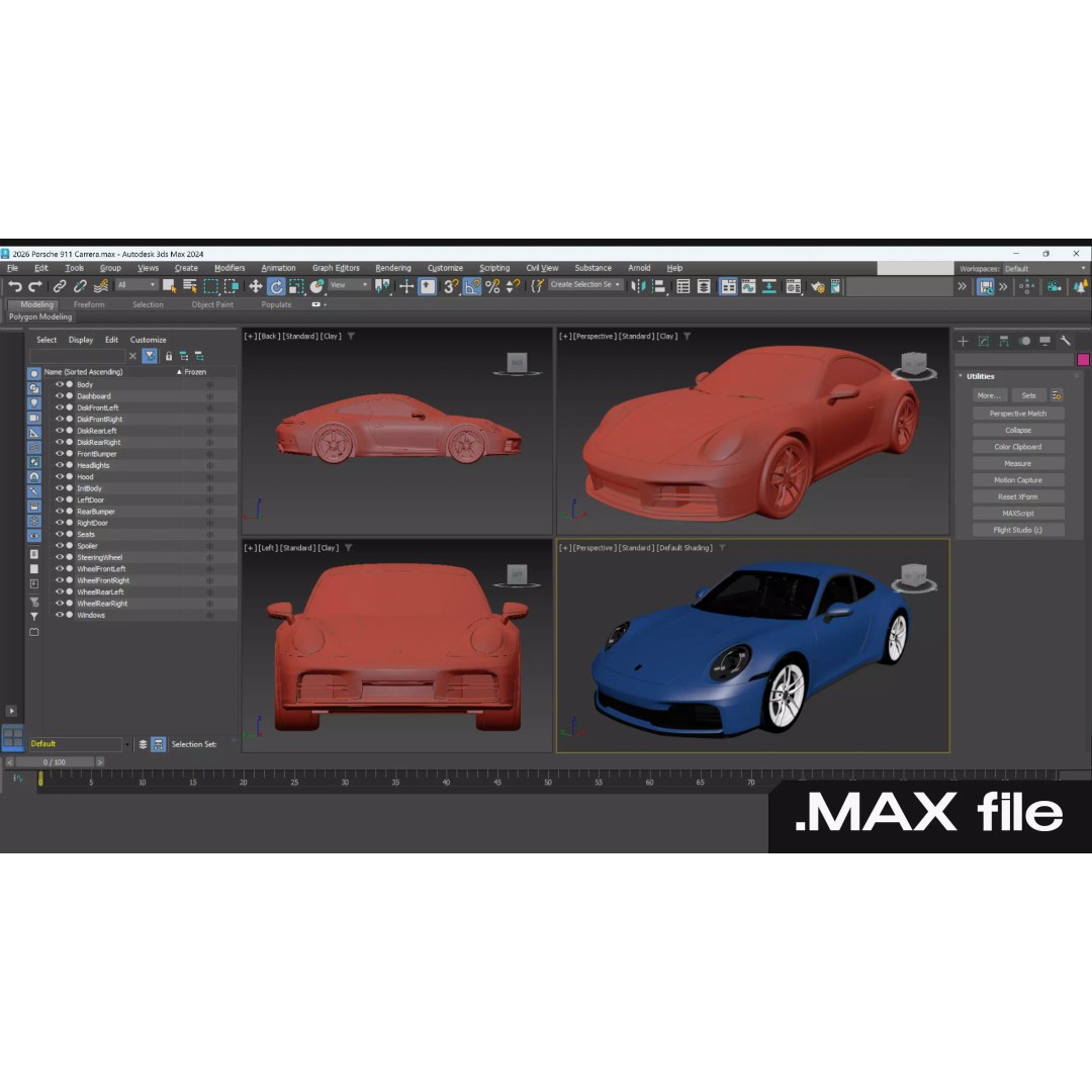 2026 Porsche 911 Carrera 3D Model – High Poly Game Asset, FBX, Blender - View 37