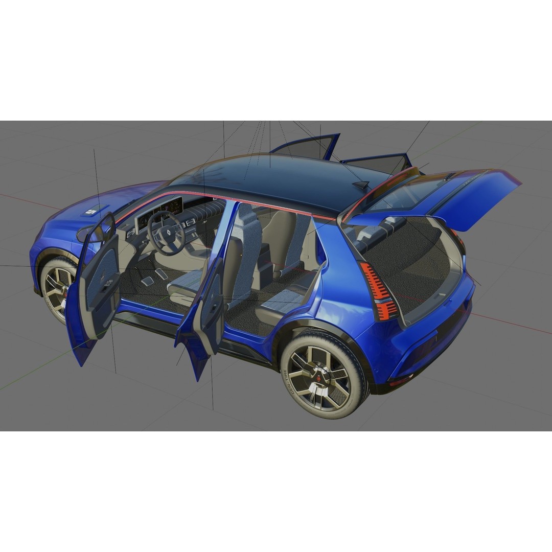 Renault 5 E-Tech 2025 3D Model – High Poly Game-Ready Asset, FBX & OBJ - View 25
