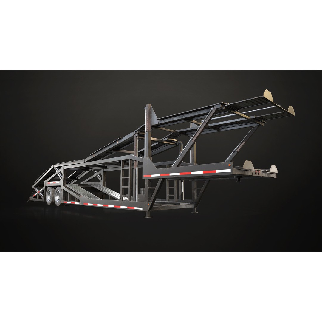 Car Carrier Trailer 3D Model – Low Poly Game Ready PBR Asset - View 10