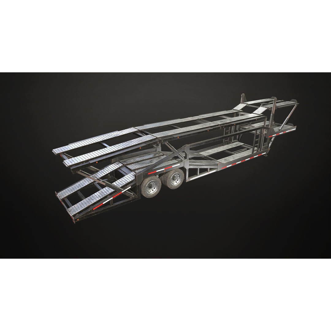 Car Carrier Trailer 3D Model – Low Poly Game Ready PBR Asset - View 11