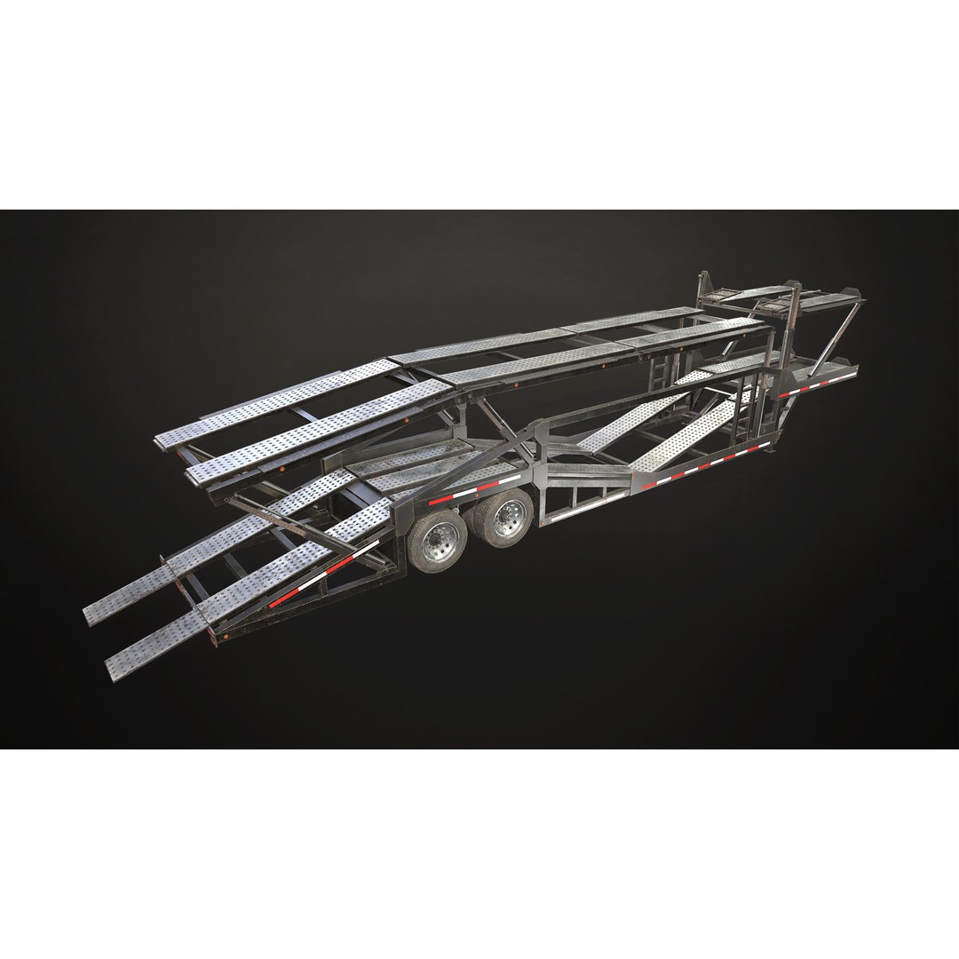 Car Carrier Trailer 3D Model – Low Poly Game Ready PBR Asset - View 12
