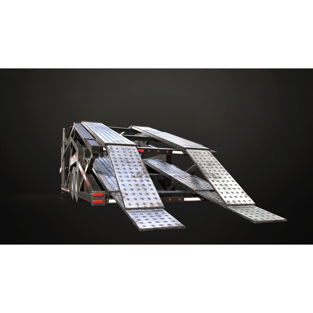 Car Carrier Trailer 3D Model – Low Poly Game Ready PBR Asset - View 15