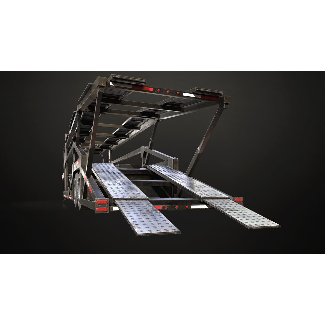 Car Carrier Trailer 3D Model – Low Poly Game Ready PBR Asset - View 16