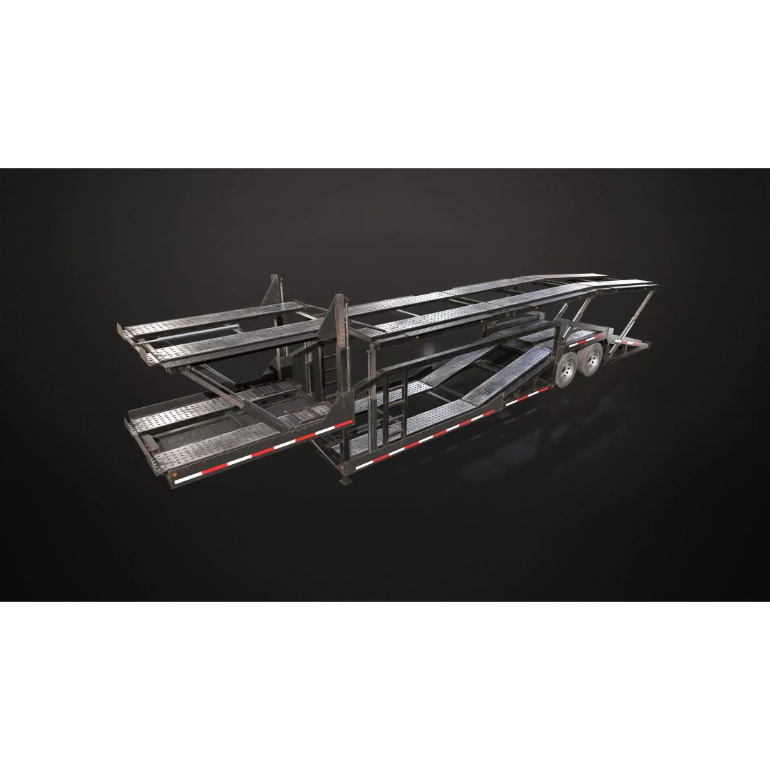 Car Carrier Trailer 3D Model – Low Poly Game Ready PBR Asset - View 2