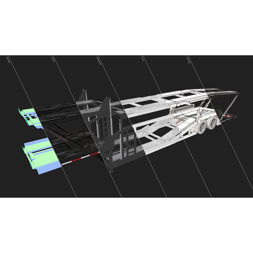 Car Carrier Trailer 3D Model – Low Poly Game Ready PBR Asset - View 20