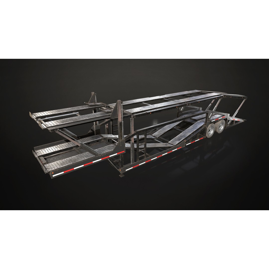 Car Carrier Trailer 3D Model – Low Poly Game Ready PBR Asset - View 3