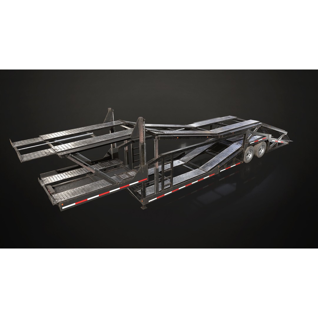Car Carrier Trailer 3D Model – Low Poly Game Ready PBR Asset - View 4
