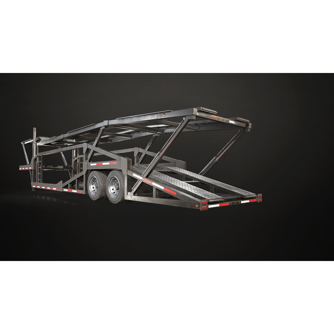 Car Carrier Trailer 3D Model – Low Poly Game Ready PBR Asset - View 5