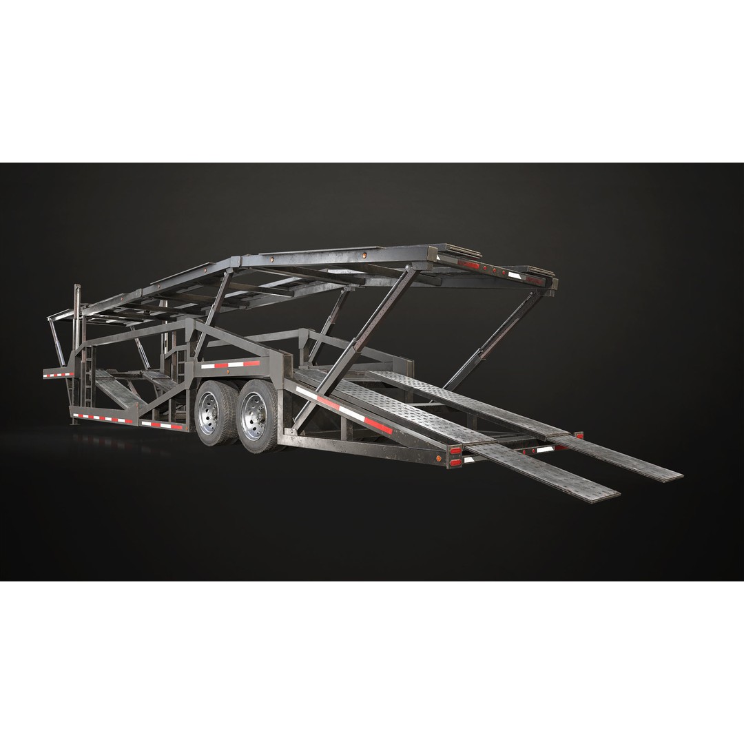 Car Carrier Trailer 3D Model – Low Poly Game Ready PBR Asset - View 6