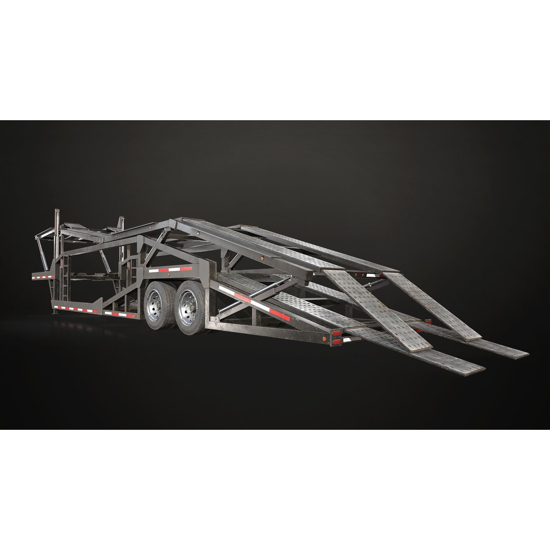 Car Carrier Trailer 3D Model – Low Poly Game Ready PBR Asset - View 7