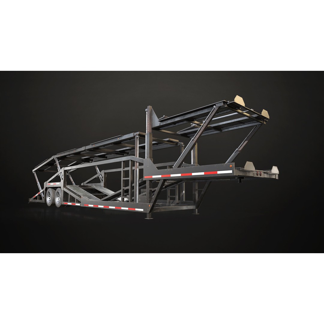Car Carrier Trailer 3D Model – Low Poly Game Ready PBR Asset - View 9