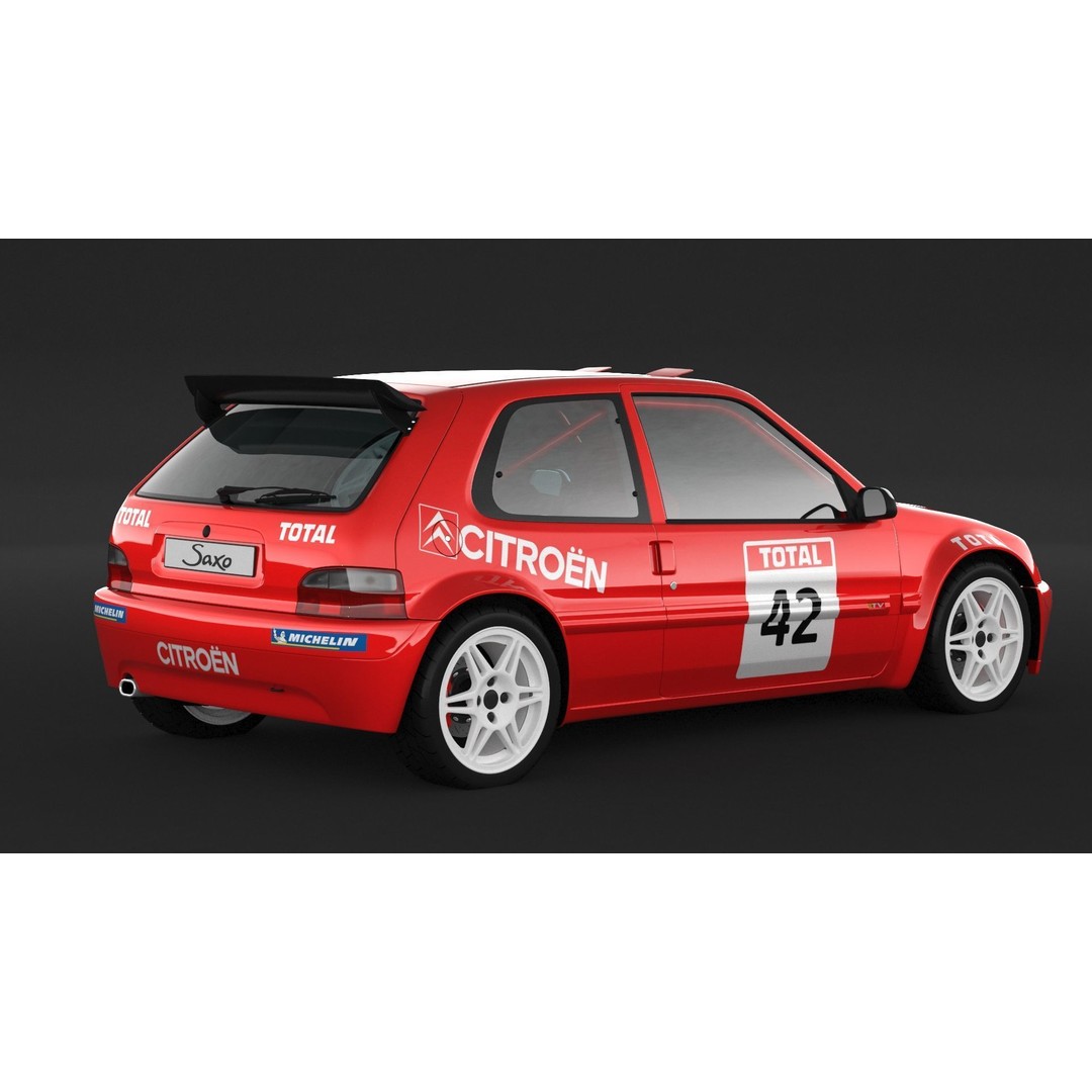 Citroen Saxo VTS Rally Car 3D Model – High Poly Game Asset, FBX, OBJ - View 3