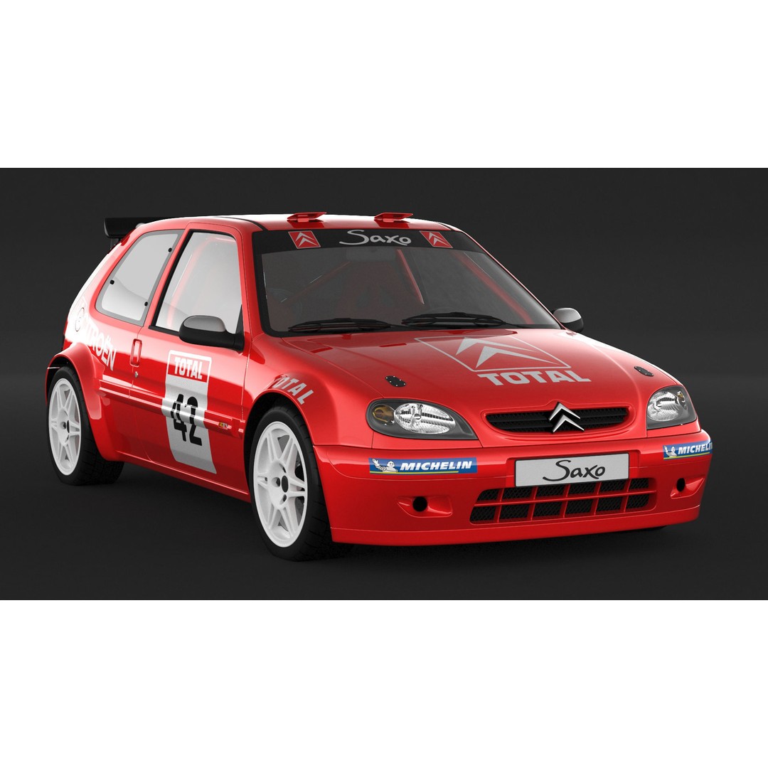 Citroen Saxo VTS Rally Car 3D Model – High Poly Game Asset, FBX, OBJ - View 4