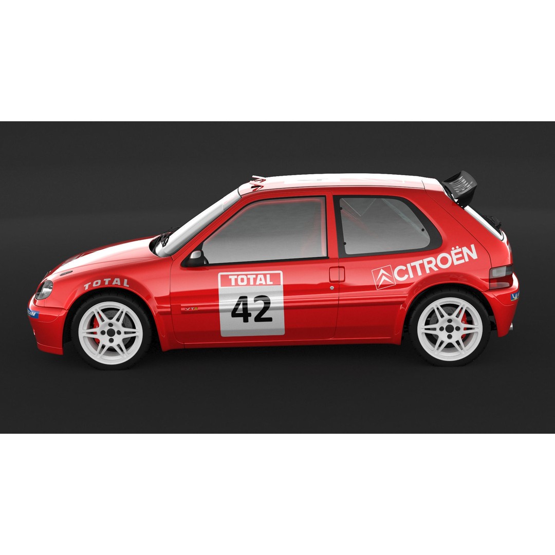Citroen Saxo VTS Rally Car 3D Model – High Poly Game Asset, FBX, OBJ - View 6