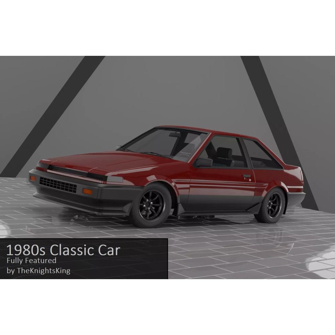 1980s Classic Car 3D Model – Low Poly Game-Ready Vehicle, FBX - View 2