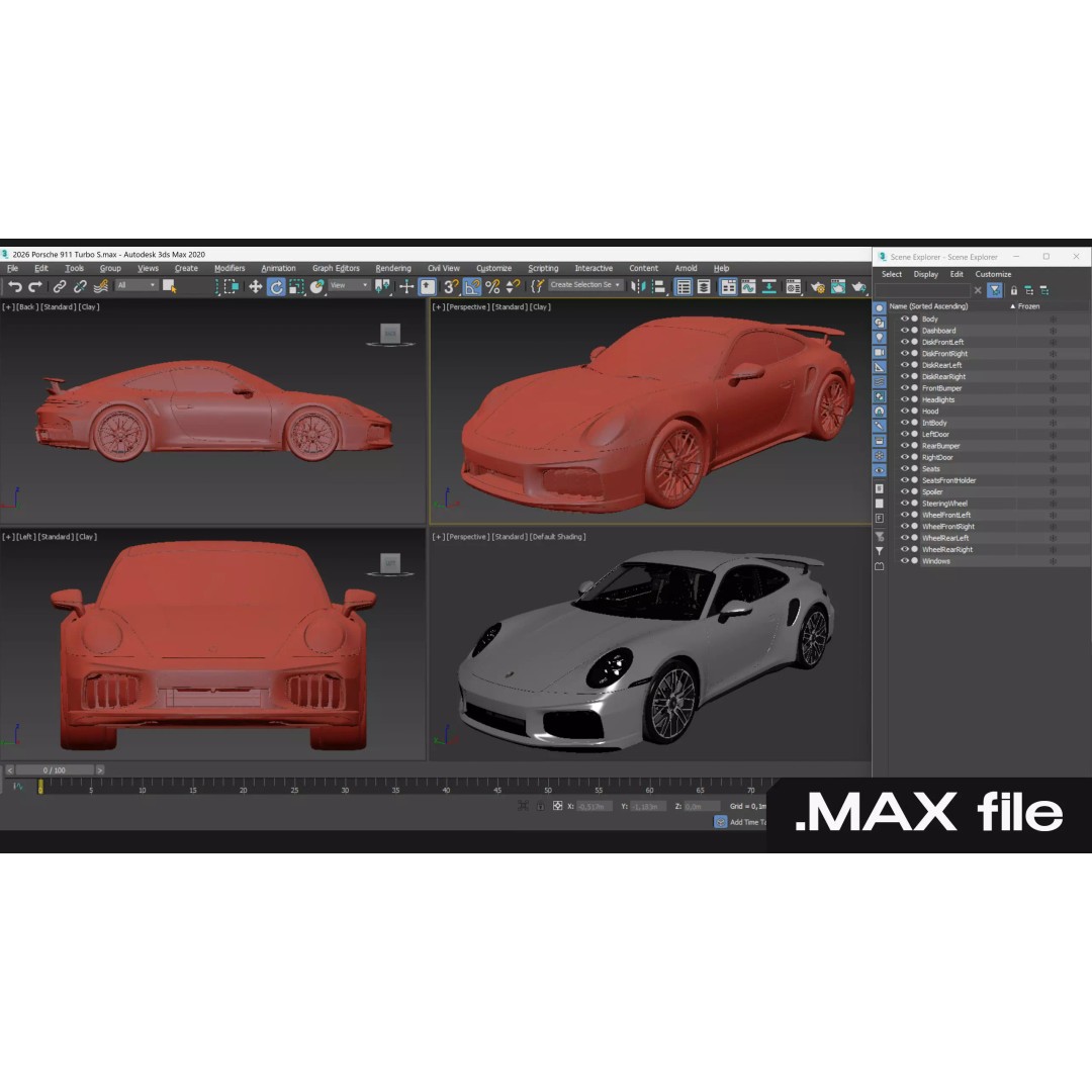 2026 Porsche 911 Turbo S 3D Model – High Poly Game Ready Asset, FBX - View 30