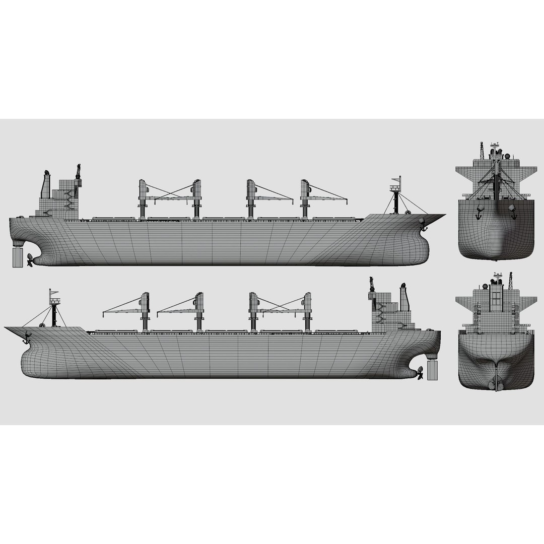 Bulk Ship 3D Model – Industrial Vessel with PBR Textures, FBX