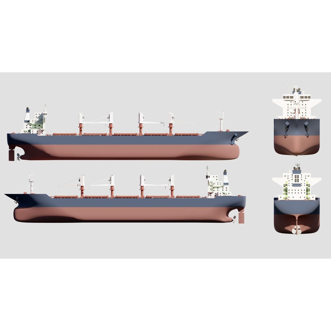 Bulk Ship 3D Model – Industrial Vessel with PBR Textures, FBX - View 6