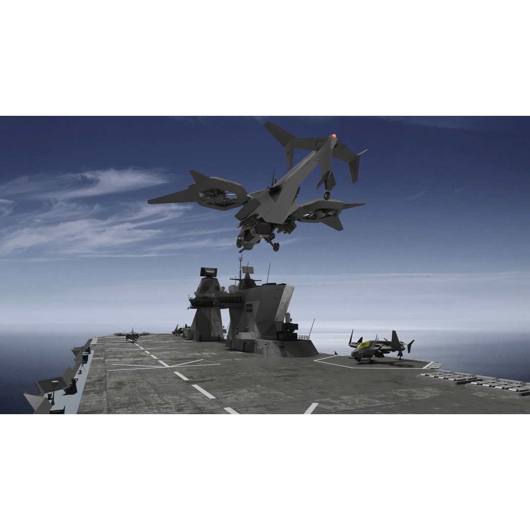 Futuristic Landing Assault Ship 3D Model – PBR Military Watercraft, Blender - View 13