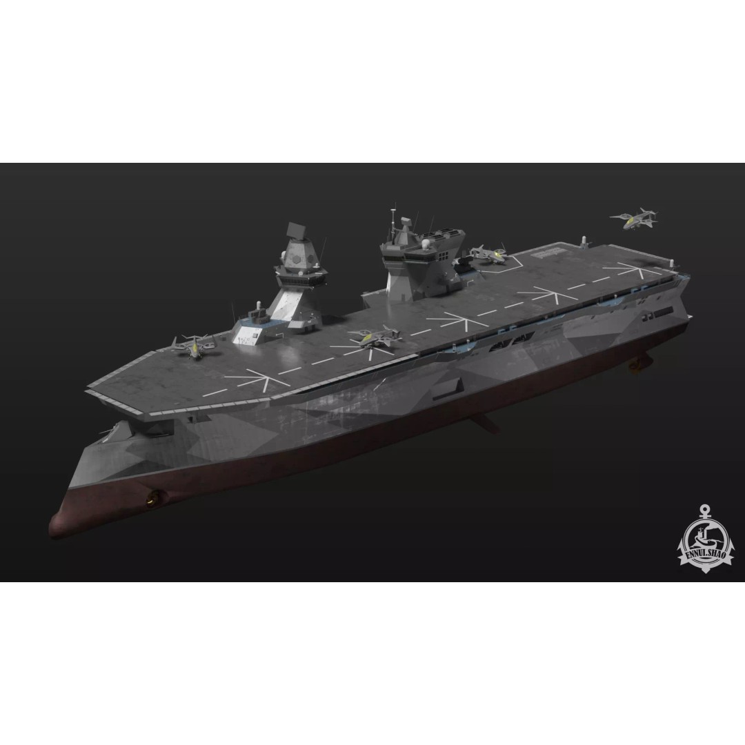 Futuristic Landing Assault Ship 3D Model – PBR Military Watercraft, Blender - View 2