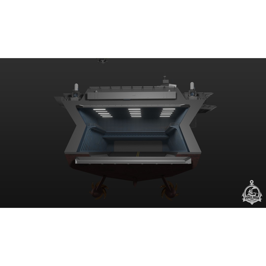 Futuristic Landing Assault Ship 3D Model – PBR Military Watercraft, Blender - View 6