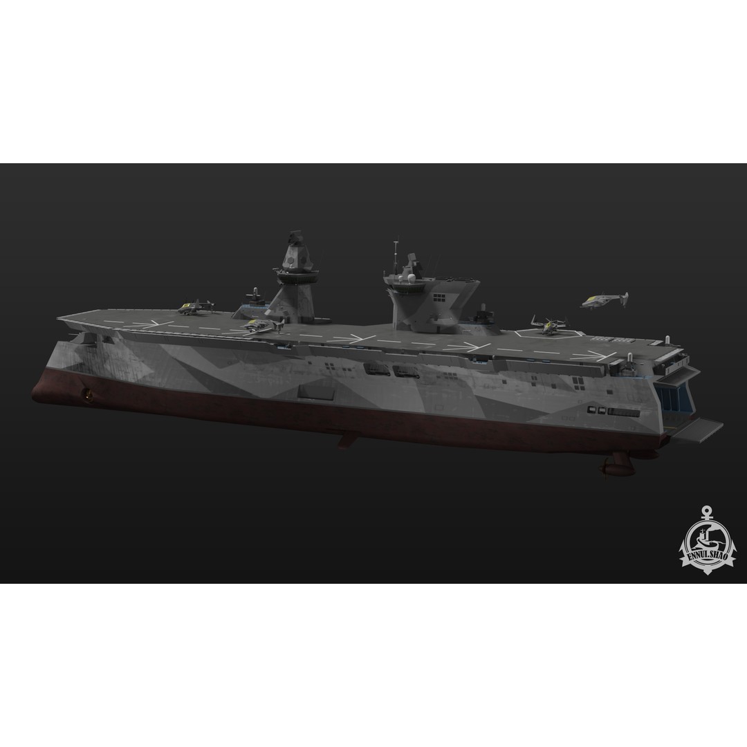 Futuristic Landing Assault Ship 3D Model – PBR Military Watercraft, Blender - View 7