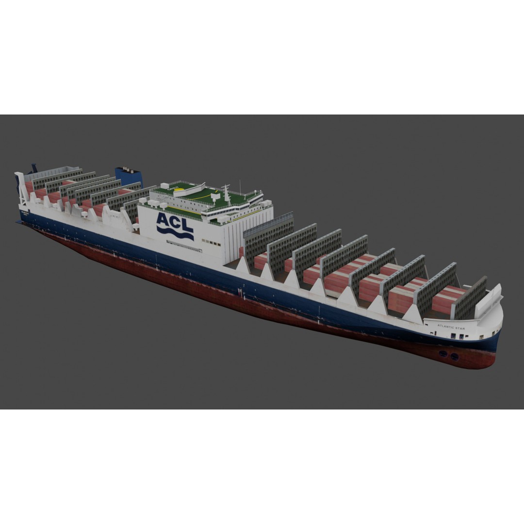 Ro-Ro Container Carrier 3D Model – Low Poly Industrial Vessel, FBX - View 10