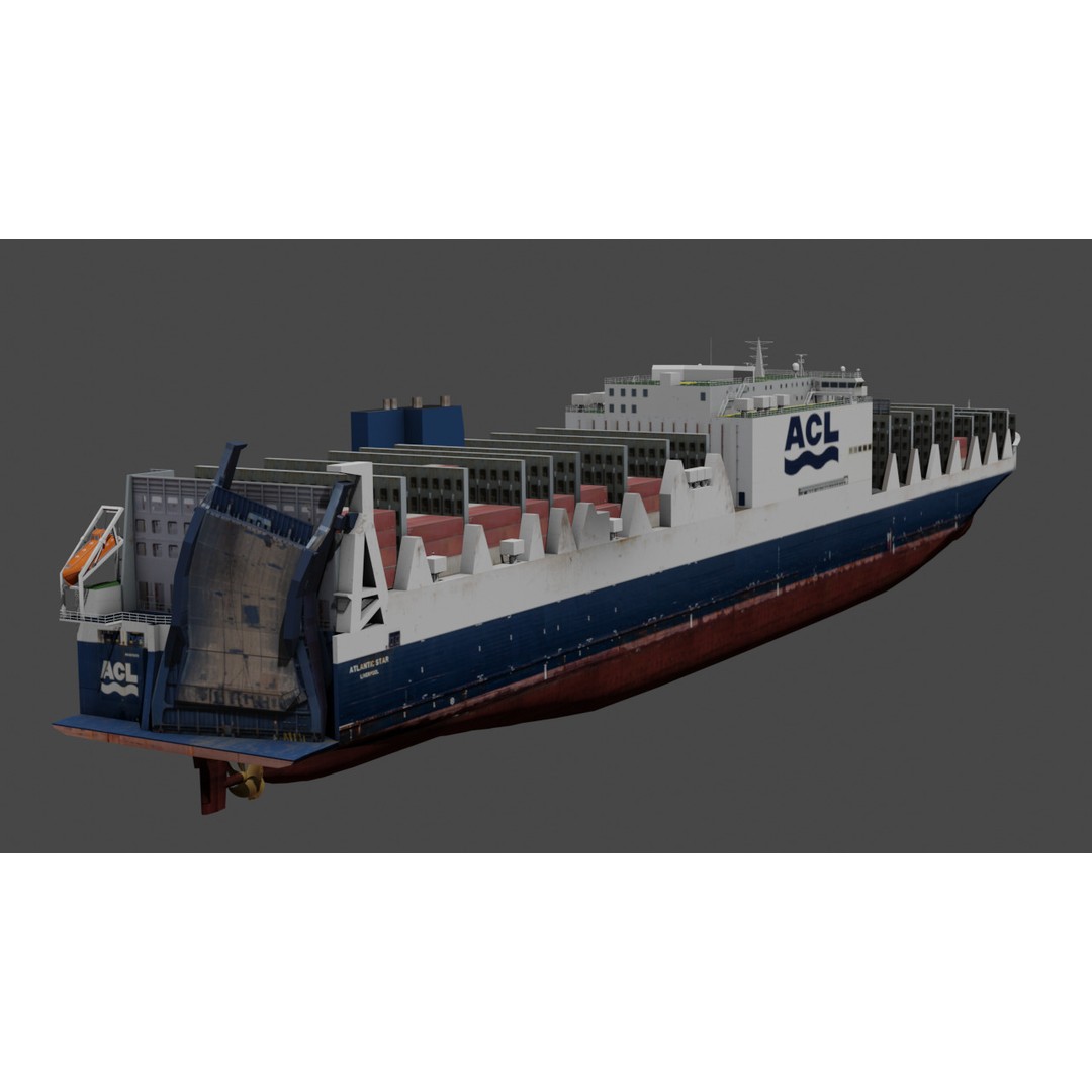 Ro-Ro Container Carrier 3D Model – Low Poly Industrial Vessel, FBX - View 12