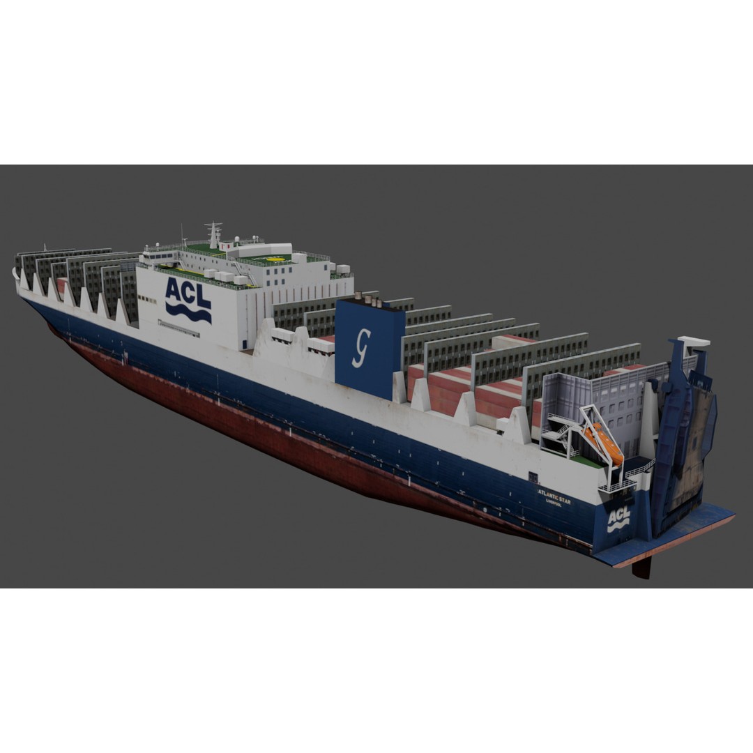 Ro-Ro Container Carrier 3D Model – Low Poly Industrial Vessel, FBX - View 13