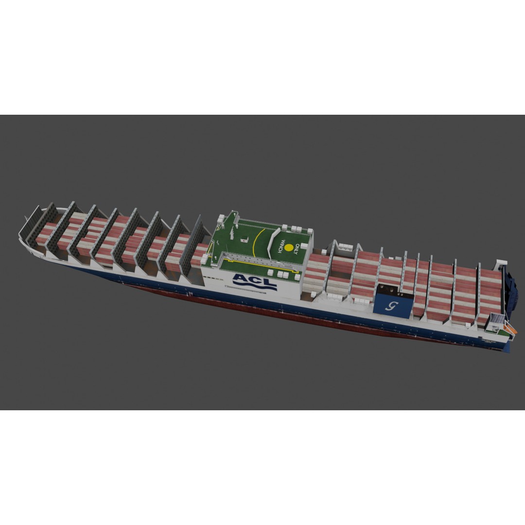 Ro-Ro Container Carrier 3D Model – Low Poly Industrial Vessel, FBX - View 15