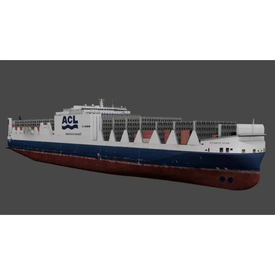 Ro-Ro Container Carrier 3D Model – Low Poly Industrial Vessel, FBX - View 2
