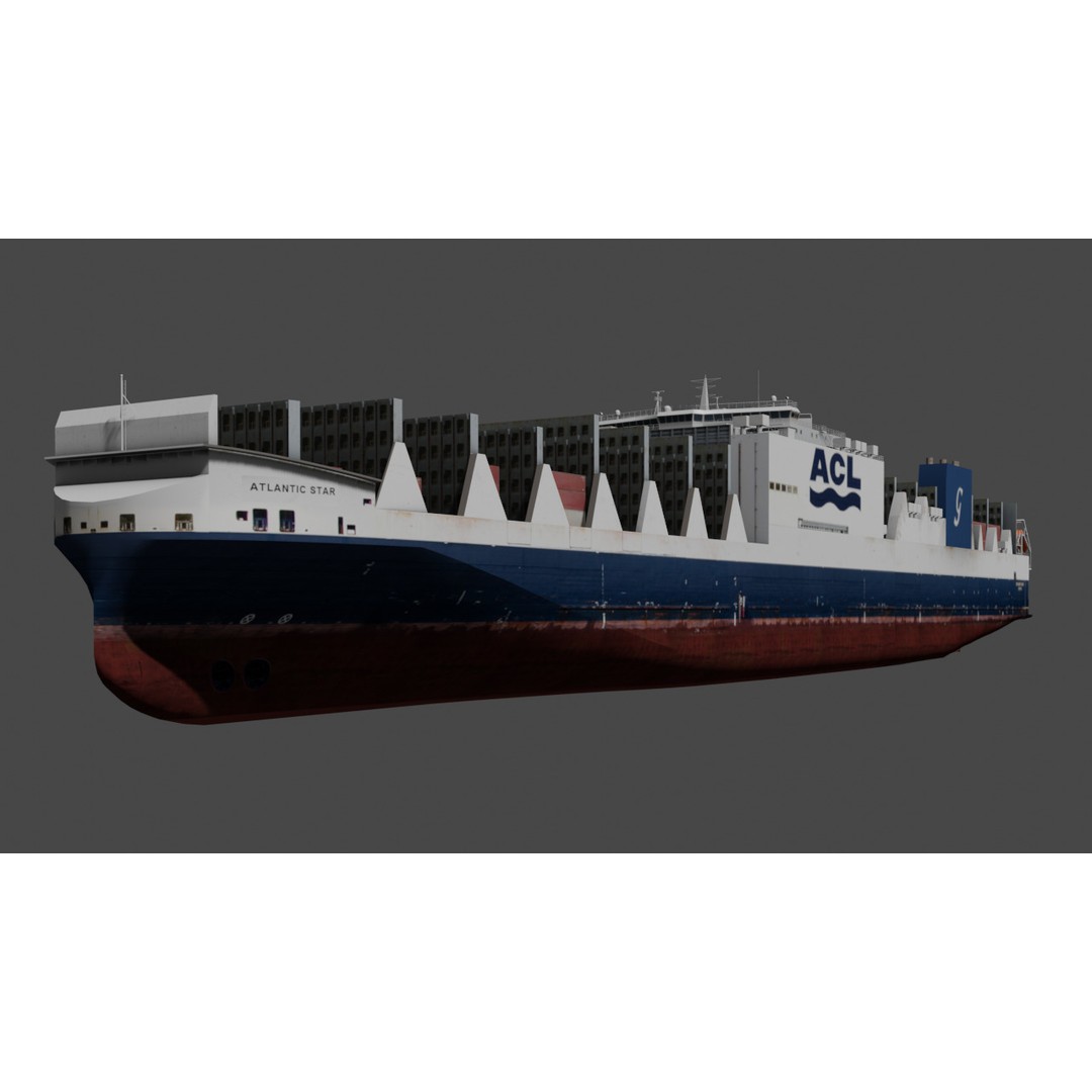 Ro-Ro Container Carrier 3D Model – Low Poly Industrial Vessel, FBX - View 3