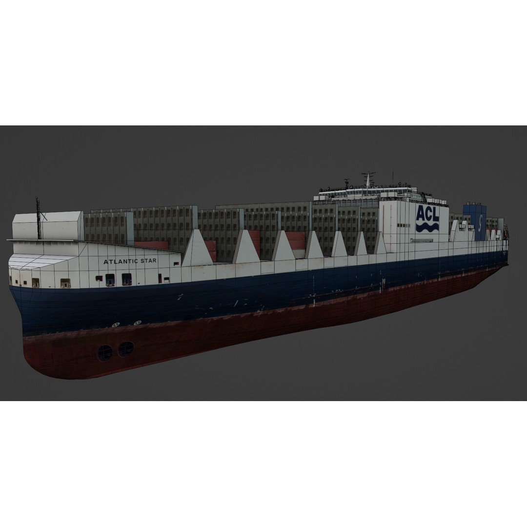 Ro-Ro Container Carrier 3D Model – Low Poly Industrial Vessel, FBX - View 4