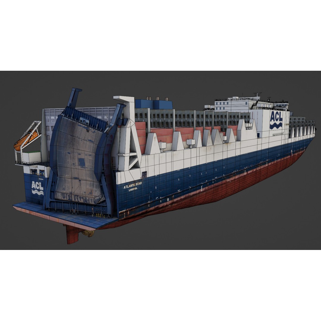 Ro-Ro Container Carrier 3D Model – Low Poly Industrial Vessel, FBX - View 6