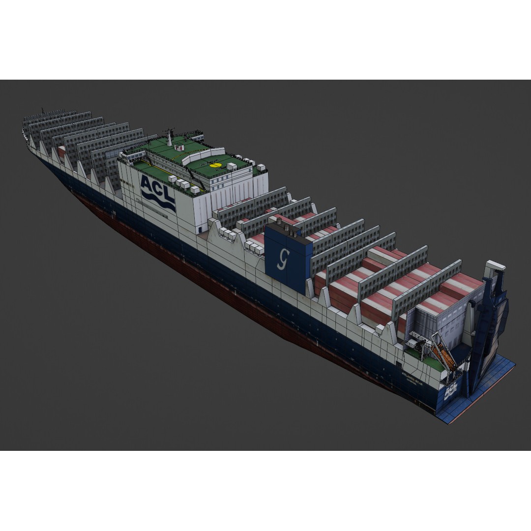 Ro-Ro Container Carrier 3D Model – Low Poly Industrial Vessel, FBX - View 7