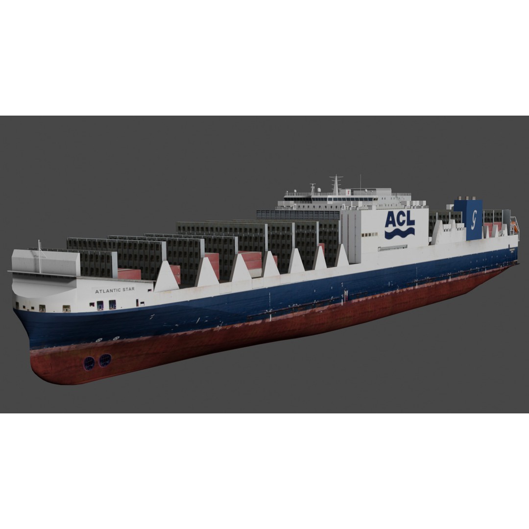 Ro-Ro Container Carrier 3D Model – Low Poly Industrial Vessel, FBX - View 9