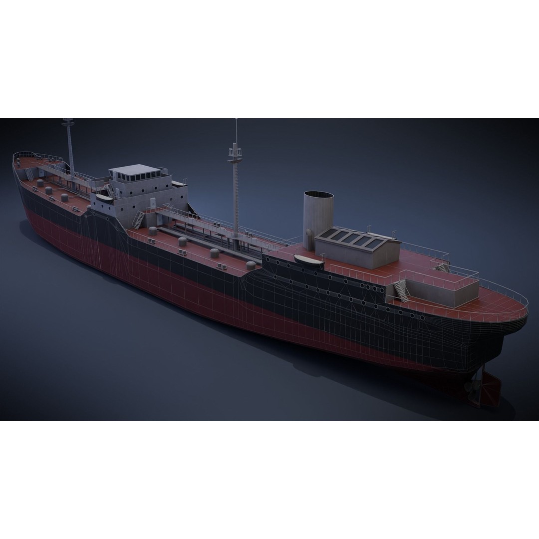 Tanker Ship 3D Model – Low Poly Game Asset, FBX, PBR, Rigged