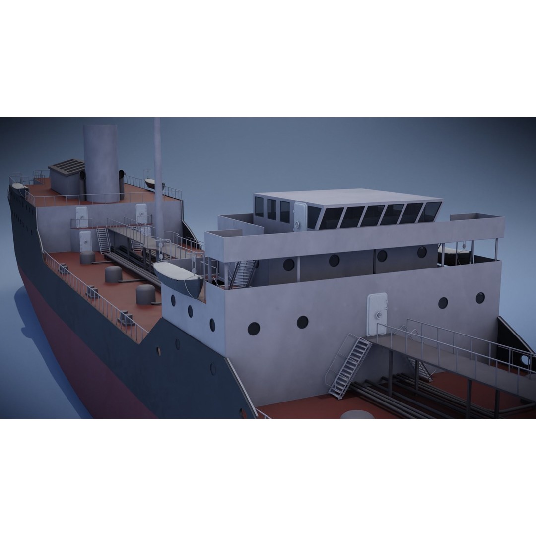 Tanker Ship 3D Model – Low Poly Game Asset, FBX, PBR, Rigged - View 17