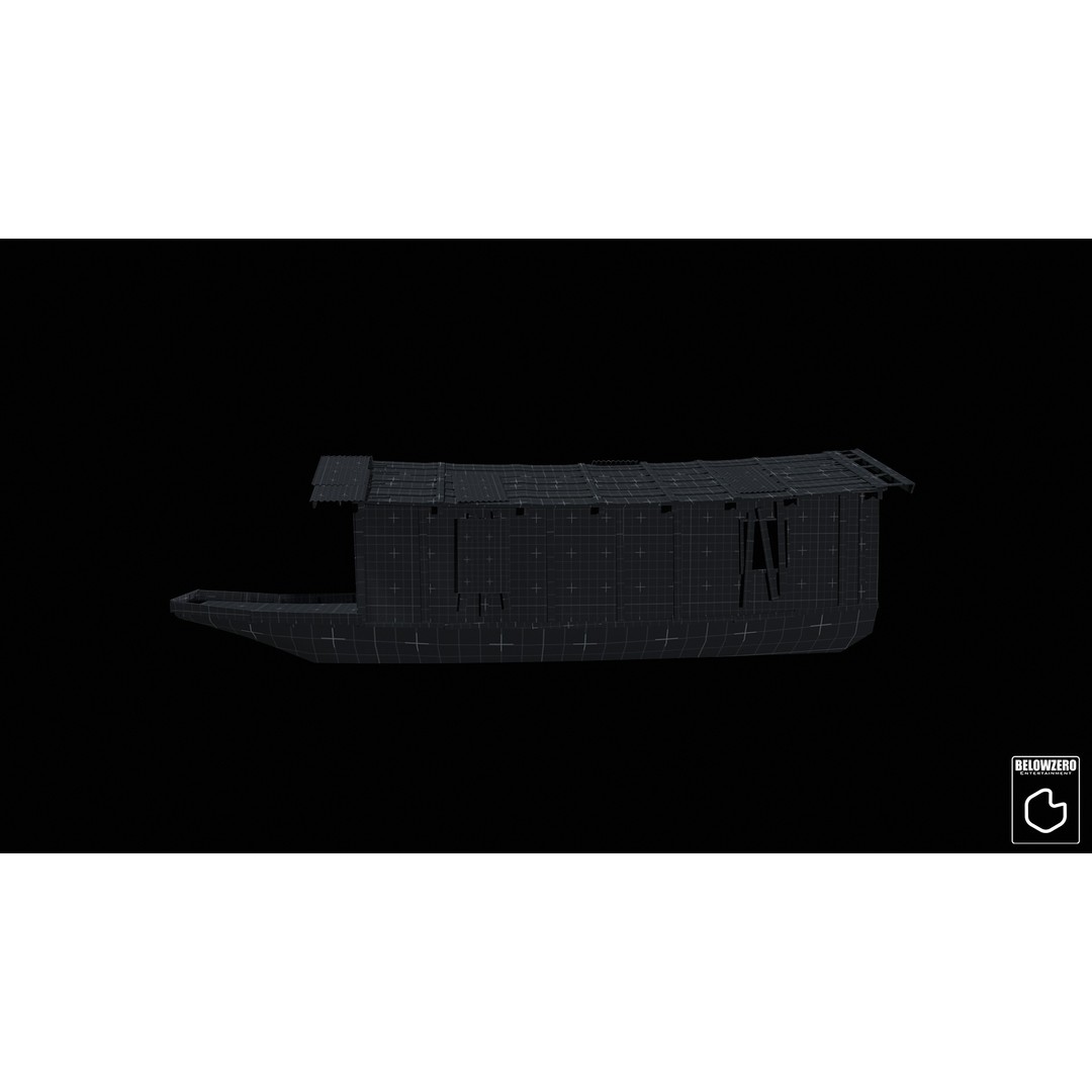 Houseboat 3D Model – Low Poly Historic Watercraft, FBX, Game Ready - View 12