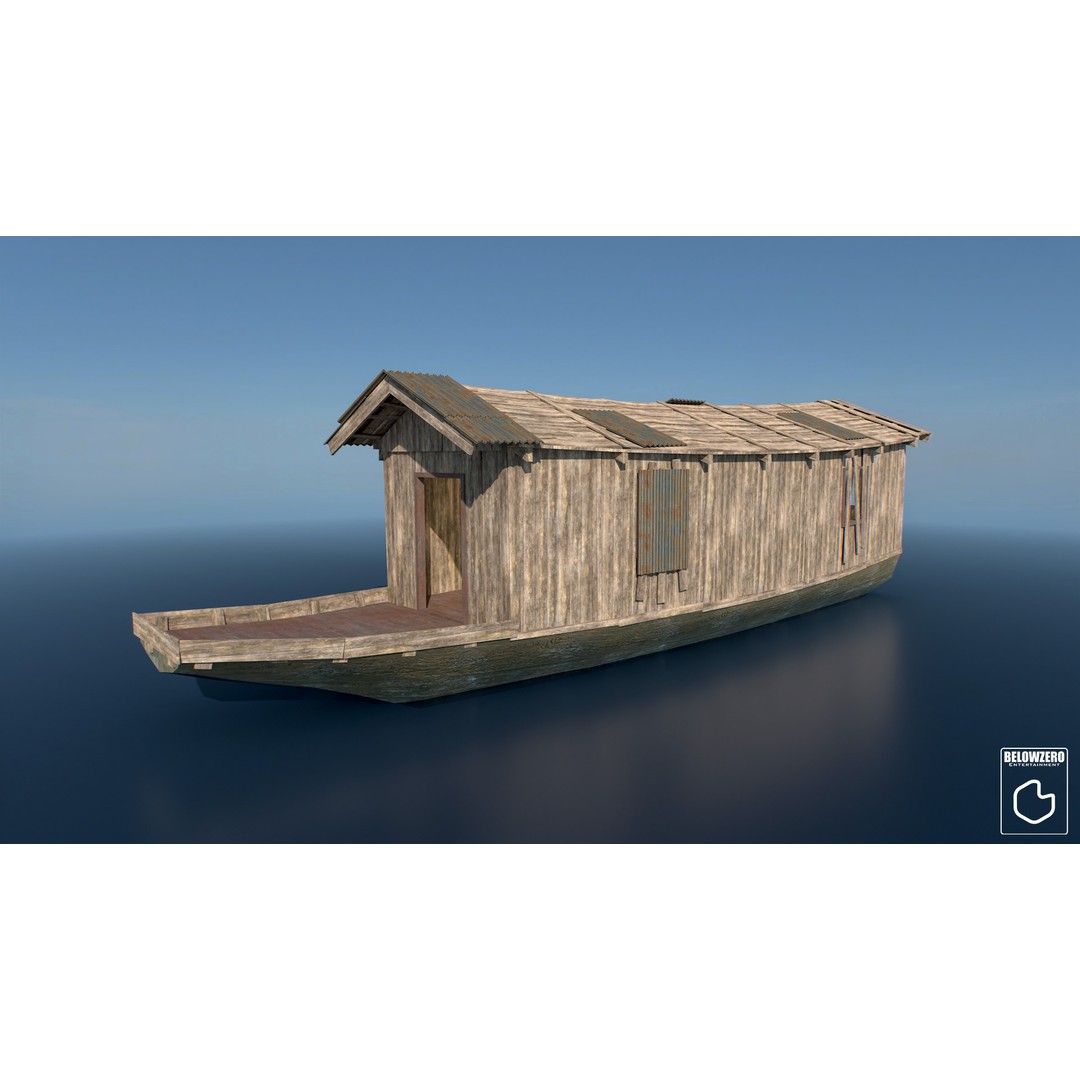 Houseboat 3D Model – Low Poly Historic Watercraft, FBX, Game Ready - View 7