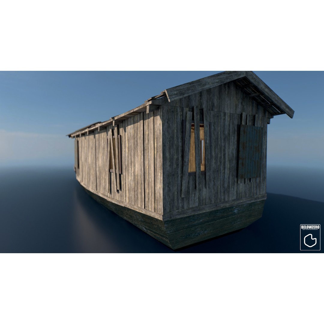 Houseboat 3D Model – Low Poly Historic Watercraft, FBX, Game Ready - View 8