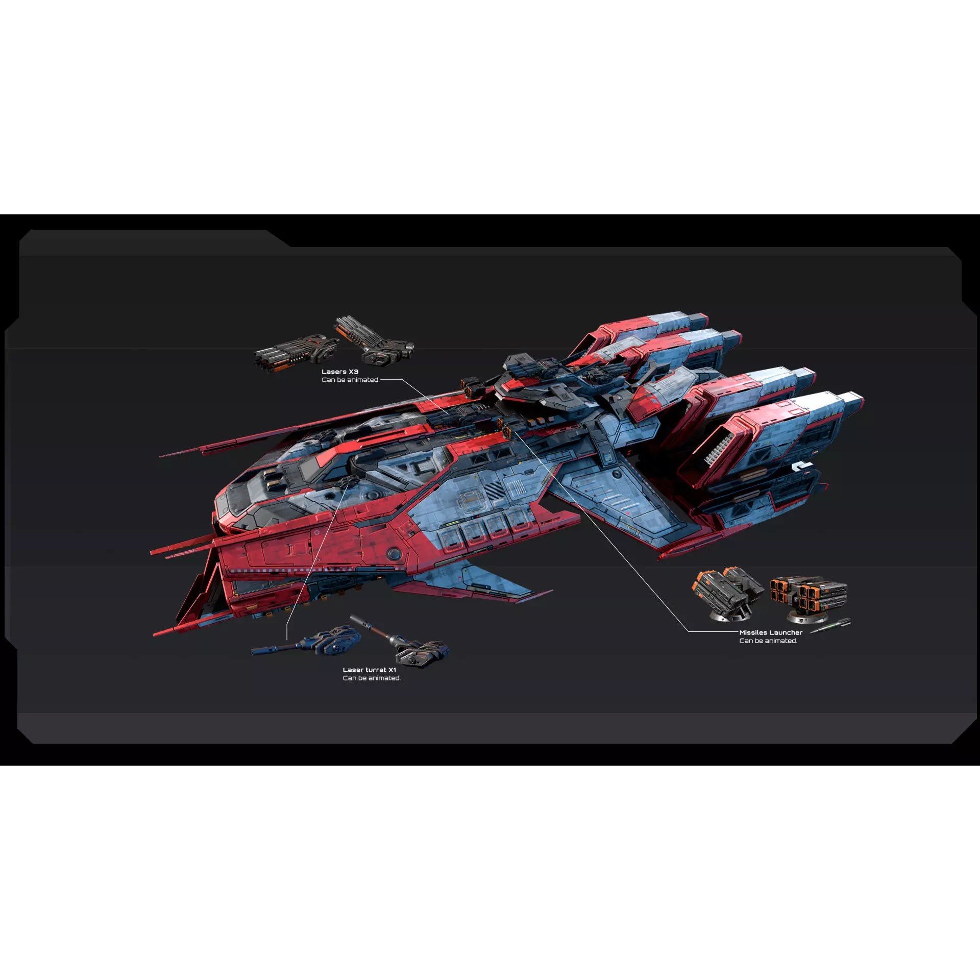 STARSHIPS - Low-Poly Game-Ready 3D Model - View 12