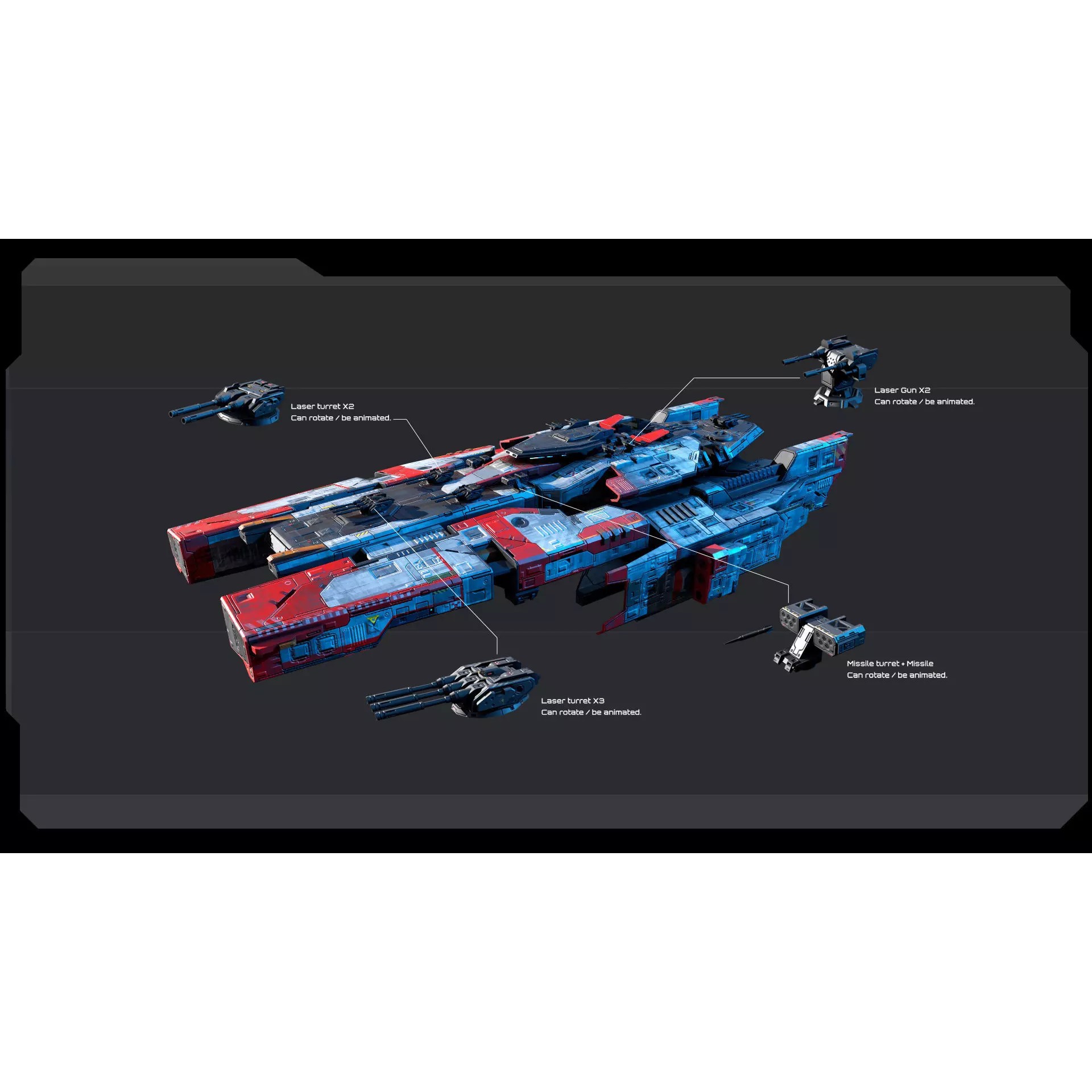 STARSHIPS - Low-Poly Game-Ready 3D Model - View 9