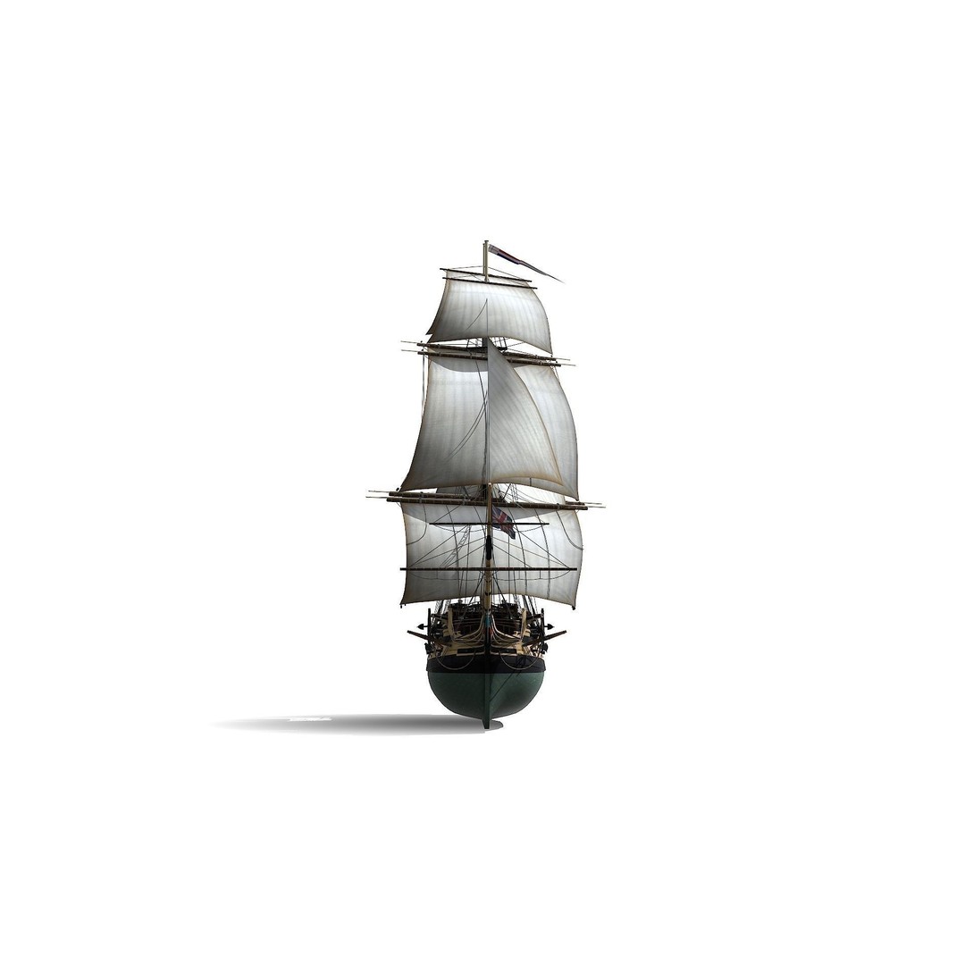 HMS Bellona 3D Model – Low Poly Historic Ship, FBX, OBJ - View 11