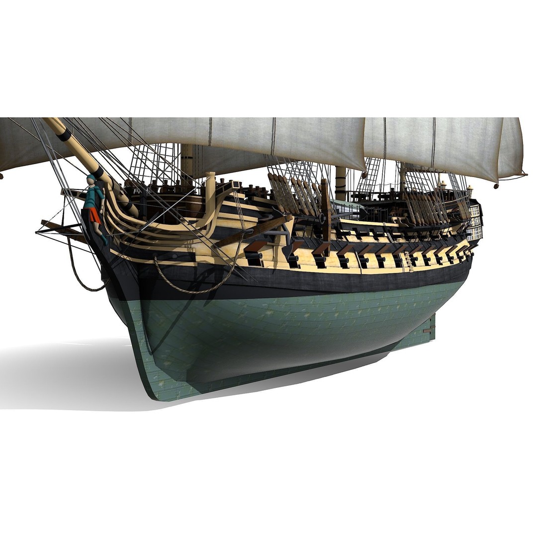 HMS Bellona 3D Model – Low Poly Historic Ship, FBX, OBJ - View 12