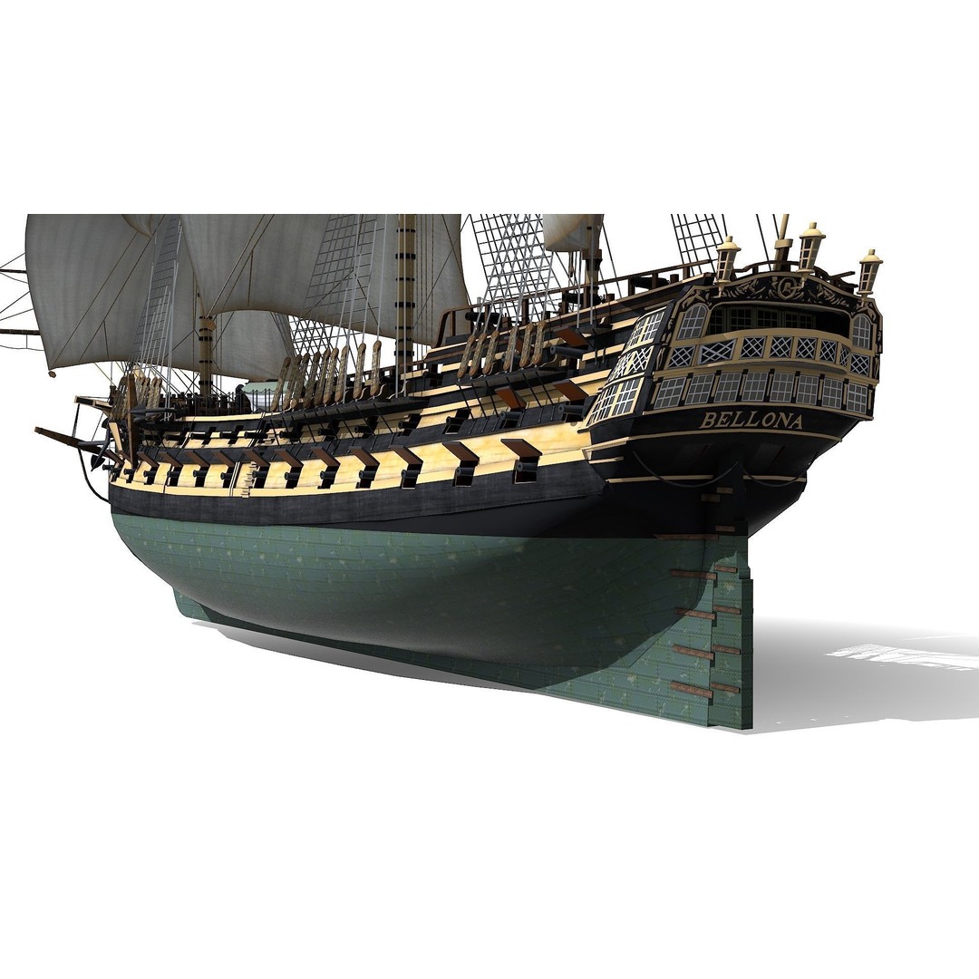 HMS Bellona 3D Model – Low Poly Historic Ship, FBX, OBJ - View 14