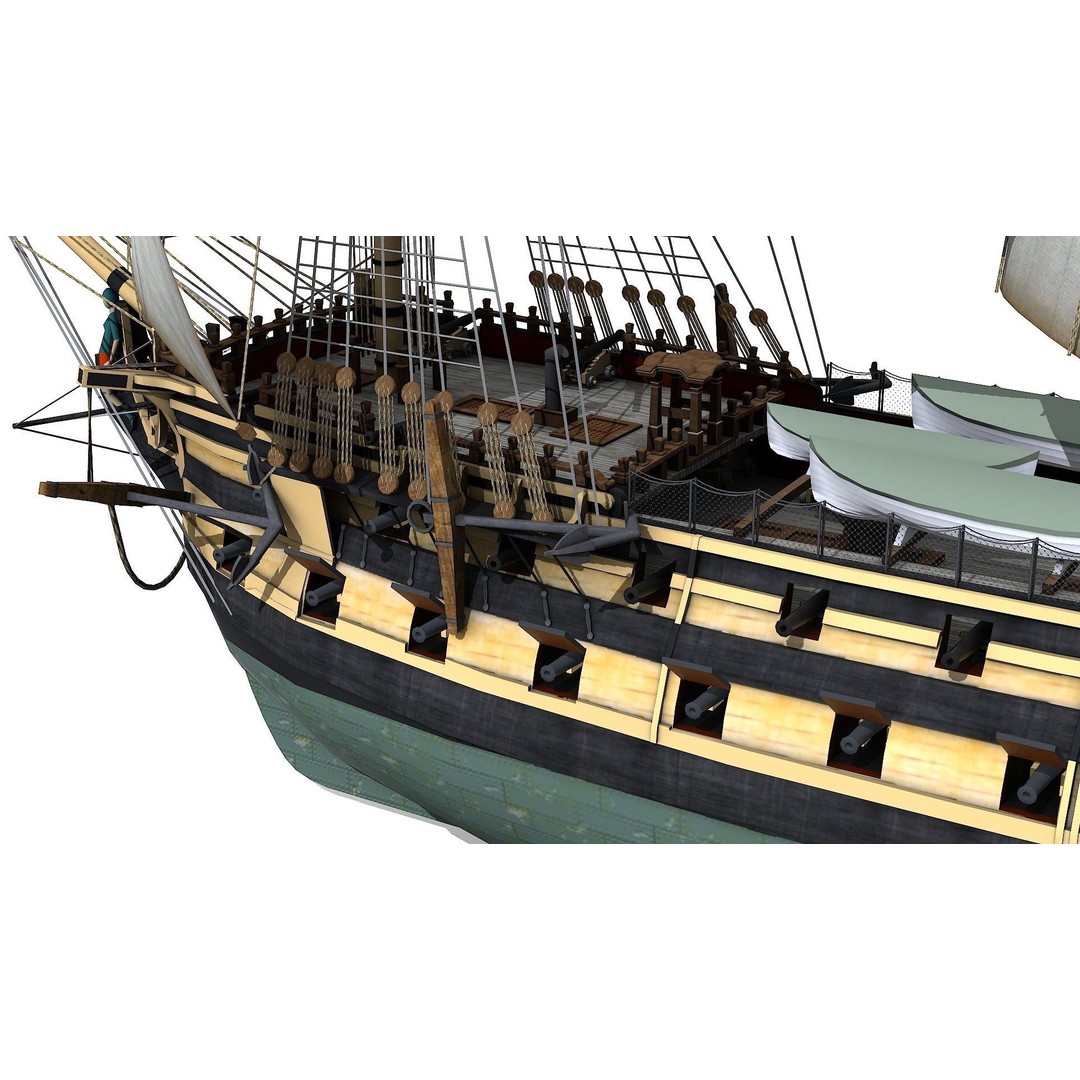 HMS Bellona 3D Model – Low Poly Historic Ship, FBX, OBJ - View 16