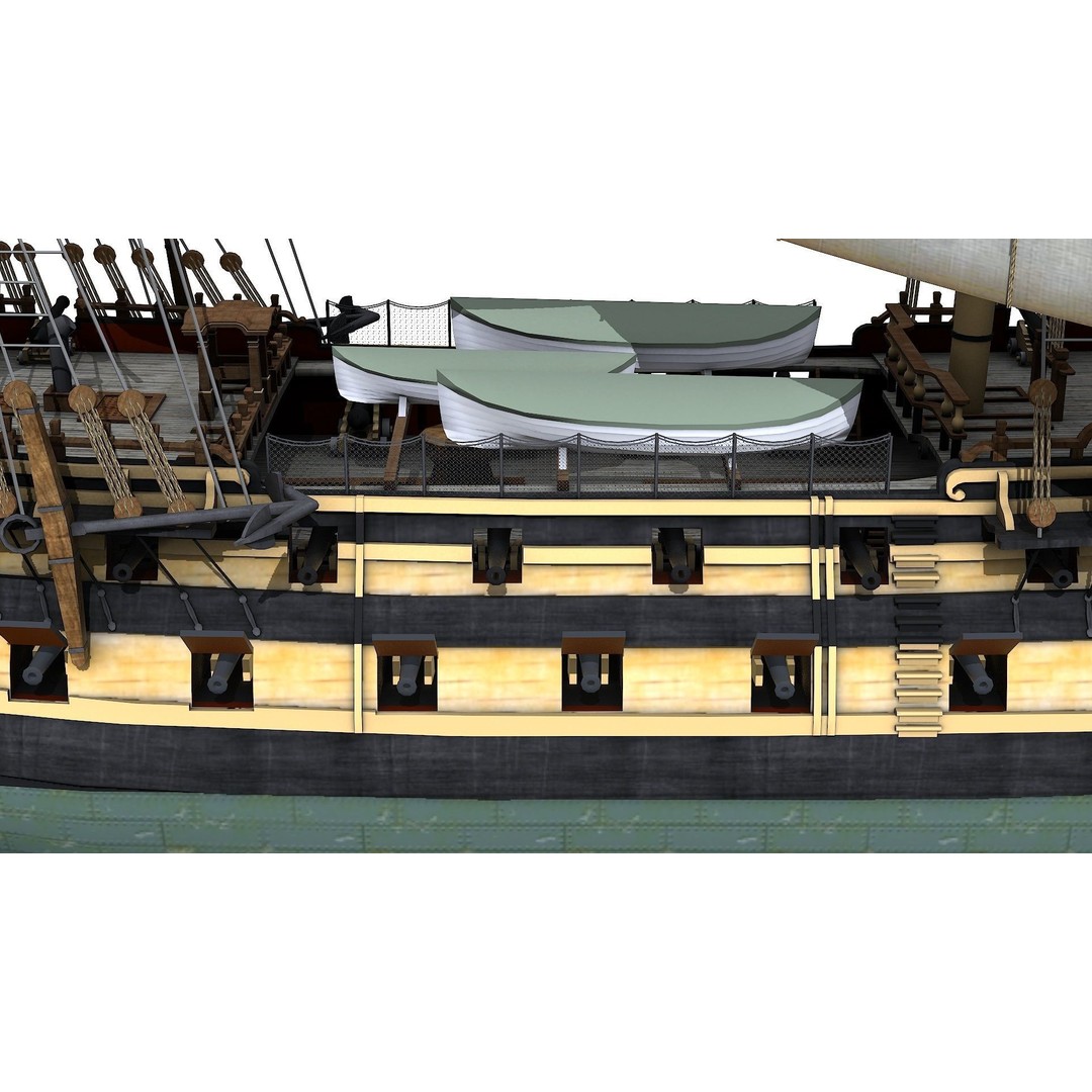 HMS Bellona 3D Model – Low Poly Historic Ship, FBX, OBJ - View 18