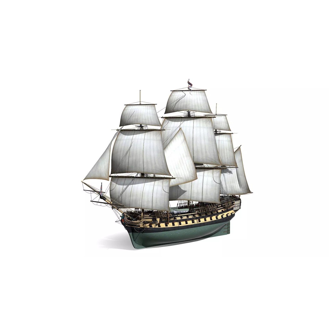 HMS Bellona 3D Model – Low Poly Historic Ship, FBX, OBJ - View 2