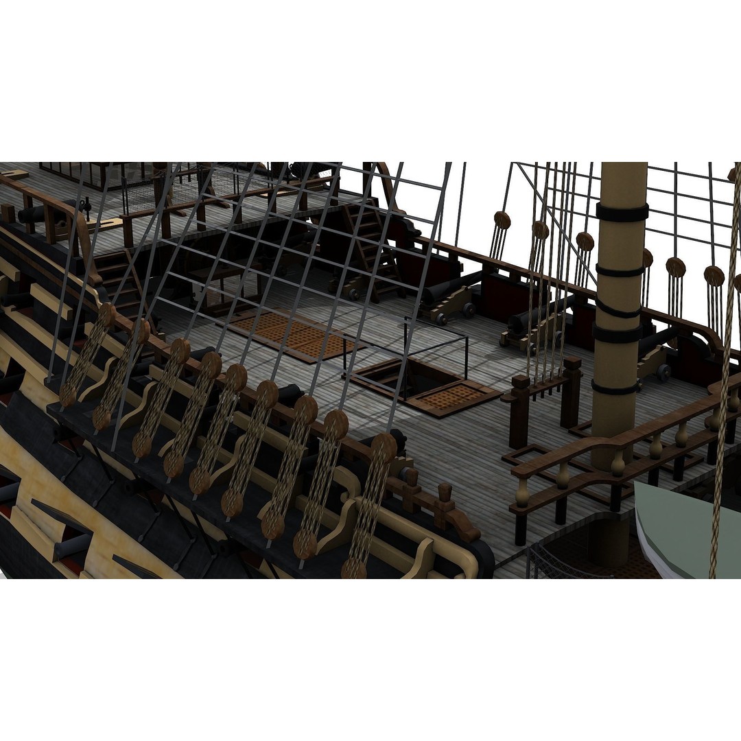 HMS Bellona 3D Model – Low Poly Historic Ship, FBX, OBJ - View 20